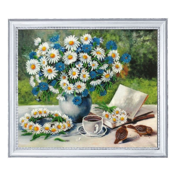 DIY Bead Embroidery Kit "Camomile Mood (after O. Vorobyova)" 10.6"x12.6" / 27.0x32.0 cm