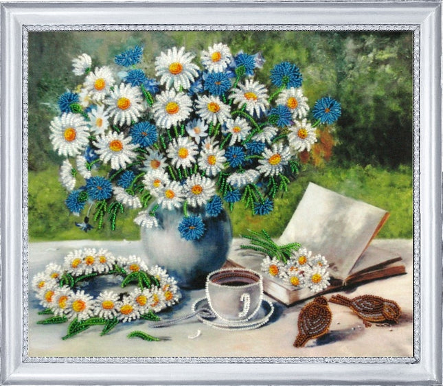 DIY Bead Embroidery Kit "Camomile Mood (after O. Vorobyova)" 10.6"x12.6" / 27.0x32.0 cm