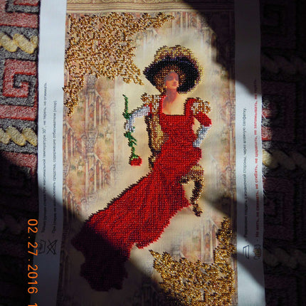 DIY Bead Embroidery Kit "Lady Rose" 7.9"x17.7" / 20.0x45.0 cm