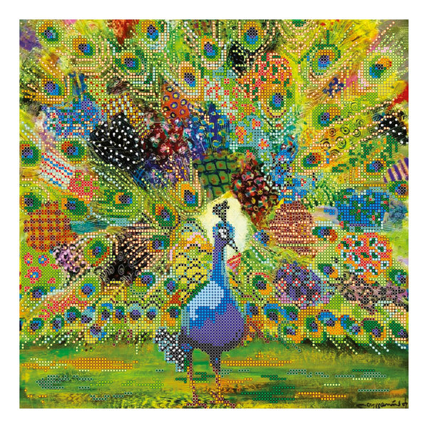 Canvas for bead embroidery "Quilting peacock" 11.8"x11.8" / 30.0x30.0 cm