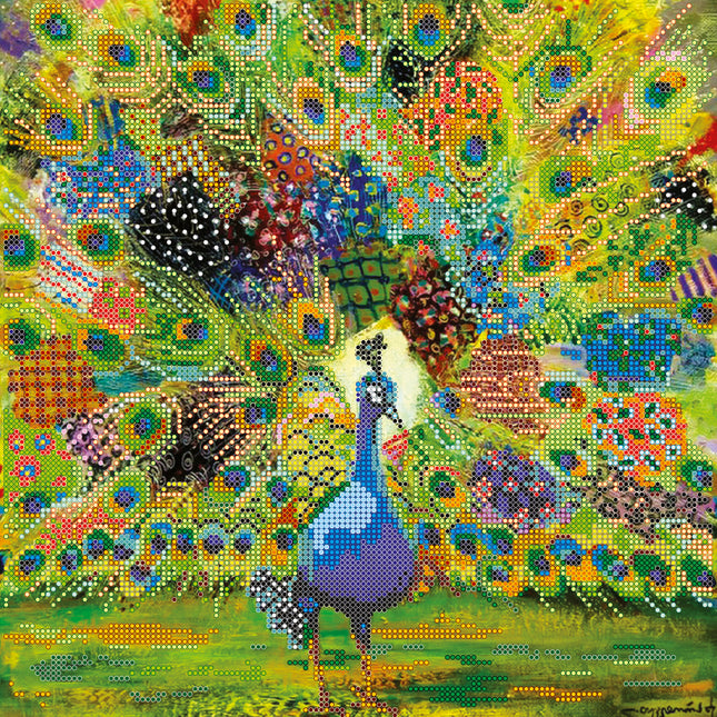 Canvas for bead embroidery "Quilting peacock" 11.8"x11.8" / 30.0x30.0 cm