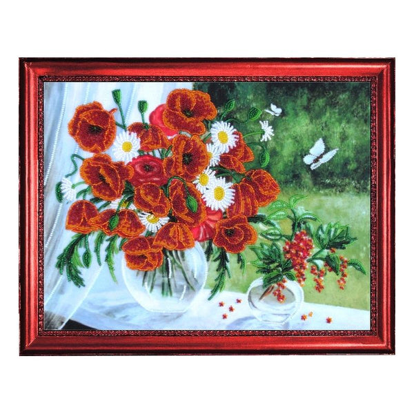 DIY Bead Embroidery Kit "Poppies and Red Currant (after O. Vorobyova)" 10.2"x13.4" / 26.0x34.0 cm