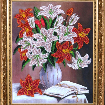 DIY Bead Embroidery Kit "Lillies (after O. Vorobyova)" 13.0"x10.2" / 33.0x26.0 cm