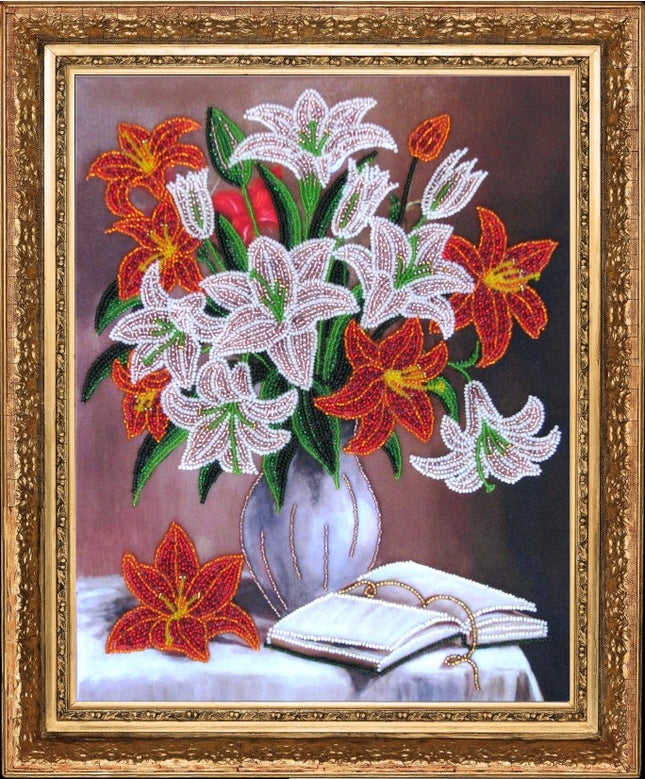 DIY Bead Embroidery Kit "Lillies (after O. Vorobyova)" 13.0"x10.2" / 33.0x26.0 cm