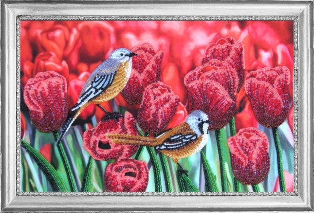 DIY Bead Embroidery Kit "Tulip Duette (after E. Samarskaya)" 9.1"x14.2" / 23.0x36.0 cm
