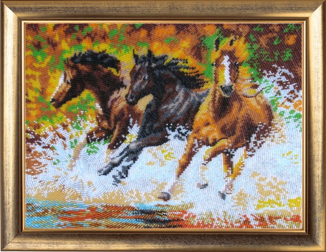DIY Bead Embroidery Kit "In a Sonant Clatter of Hoofs" 10.2"x13.8" / 26.0x35.0 cm