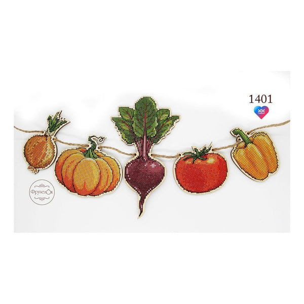 DIY Cross stitch kit on wood "Vegetables" 6.5x3.7 in, 2.0x3.5 in / 16.5x9.5 cm, 5.0x9.0 cm