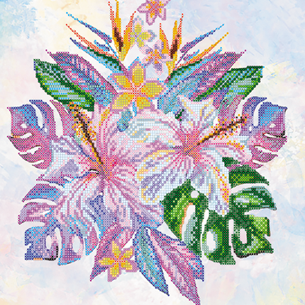 Canvas for bead embroidery "Tropical flowers" 11.8"x11.8" / 30.0x30.0 cm