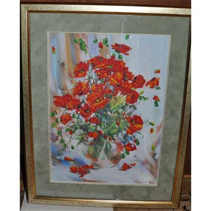 DIY Bead Embroidery Kit "Poppies" 10.0"x13.8" / 25.5x35.0 cm