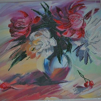 Canvas for bead embroidery "Picturesque peonies" 11.8"x11.8" / 30.0x30.0 cm