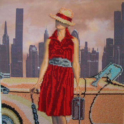 DIY Bead Embroidery Kit "Retro travel – 3" 11.8"x15.2" / 30.0x38.5 cm