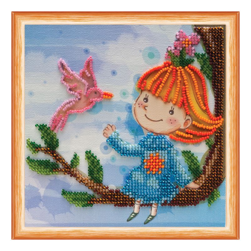 DIY Bead Embroidery Kit "On a twig"  5.9"x5.9" / 15.0x15.0 cm