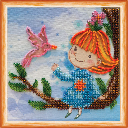 DIY Bead Embroidery Kit "On a twig"  5.9"x5.9" / 15.0x15.0 cm