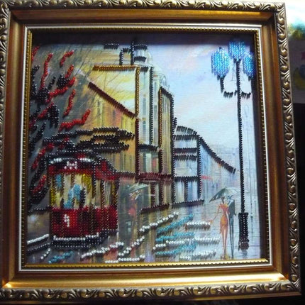 Canvas for bead embroidery "Rainy Evening" 7.9"x7.9" / 20.0x20.0 cm
