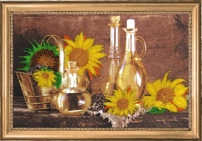 DIY Bead Embroidery Kit "Sunflower Seed Oil" 9.8"x15.0" (25.0x38.0 cm)