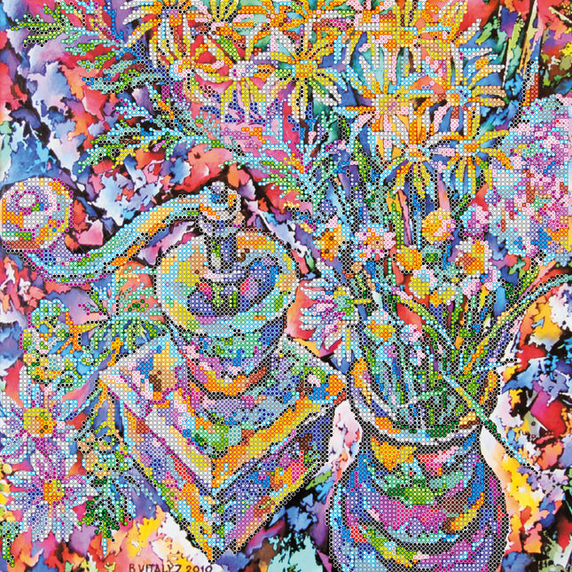 Canvas for bead embroidery "Сamomiles and coffee" 11.8"x11.8" / 30.0x30.0 cm