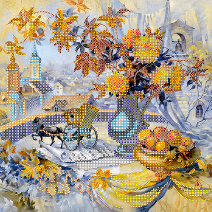 Canvas for bead embroidery "Autumn strings" 11.8"x11.8" / 30.0x30.0 cm