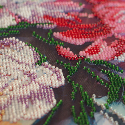 DIY Bead Embroidery Kit "Picturesque peonies" 11.8"x11.8" / 30.0x30.0 cm