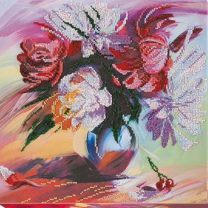 DIY Bead Embroidery Kit "Picturesque peonies" 11.8"x11.8" / 30.0x30.0 cm
