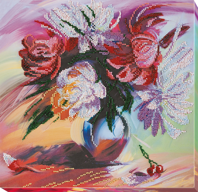 DIY Bead Embroidery Kit "Picturesque peonies" 11.8"x11.8" / 30.0x30.0 cm