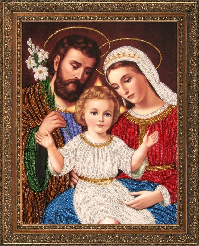 DIY Bead Embroidery Kit "The Holy Family" 14.2"x10.6" / 36.0x27.0 cm