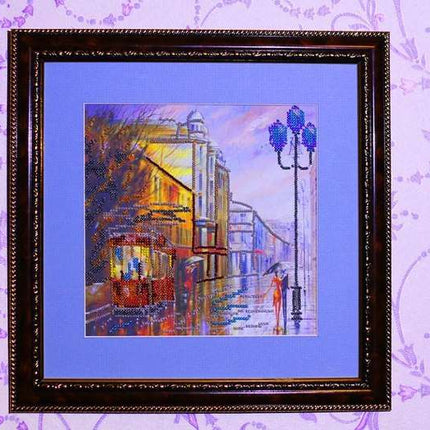 Canvas for bead embroidery "Rainy Evening" 7.9"x7.9" / 20.0x20.0 cm