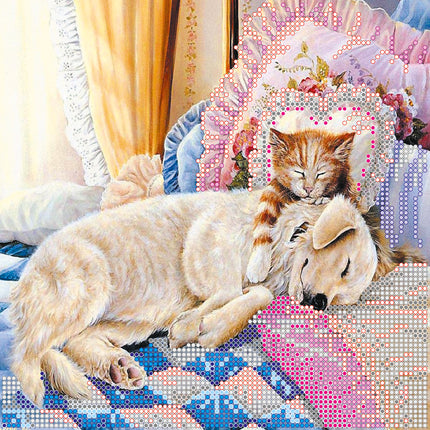 Canvas for bead embroidery "In a tender embrace" 7.9"x7.9" / 20.0x20.0 cm