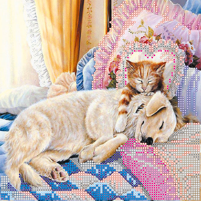 Canvas for bead embroidery "In a tender embrace" 7.9"x7.9" / 20.0x20.0 cm