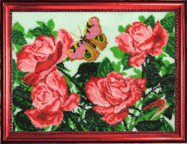 DIY Bead Embroidery Kit "Butterflies and Roses" 10.6"x14.2" / 27.0x36.0 cm