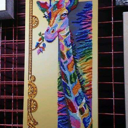 DIY Bead Embroidery Kit "Rainbow giraffe" 9.8"x22.0" / 25.0x56.0 cm
