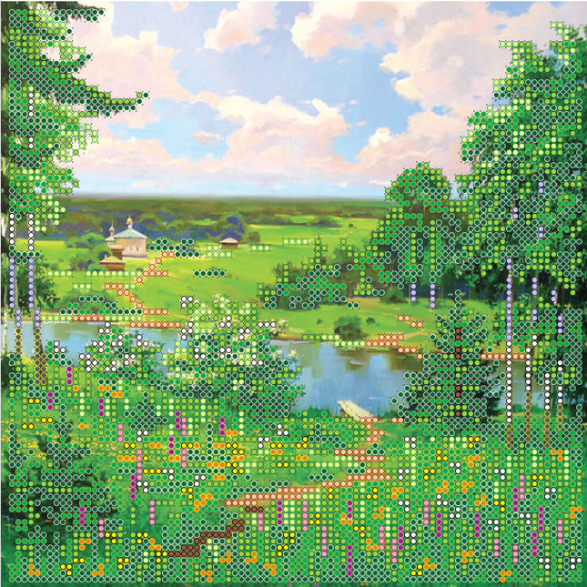 Canvas for bead embroidery "Forest Path" 7.9"x7.9" / 20.0x20.0 cm