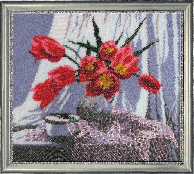 DIY Bead Embroidery Kit "Vase with Tulips" 10.6"x11.8" / 27.0x30.0 cm