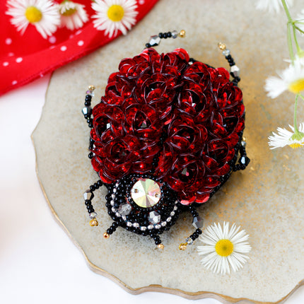 Beadwork kit for creating brooch "Ladybug"