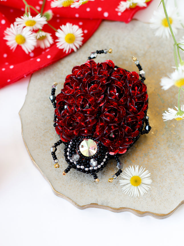 Beadwork kit for creating brooch "Ladybug"