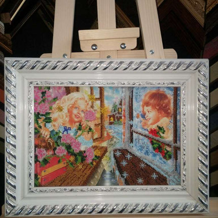 DIY Bead Embroidery Kit "Kay and Gerda" 13.8"x10.2" / 35.0x26.0 cm
