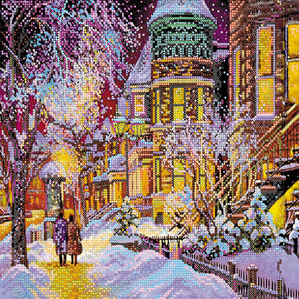 Canvas for bead embroidery "Winter in the city" 11.8"x11.8" / 30.0x30.0 cm