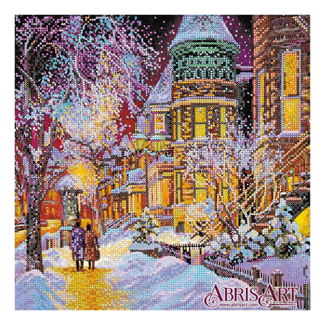 Canvas for bead embroidery "Winter in the city" 11.8"x11.8" / 30.0x30.0 cm