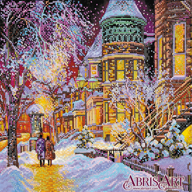 Canvas for bead embroidery "Winter in the city" 11.8"x11.8" / 30.0x30.0 cm