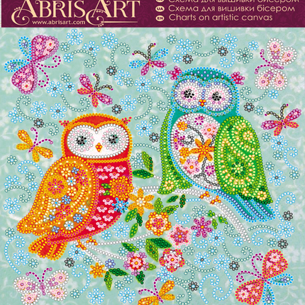 Canvas for bead embroidery "Owls are friends" 7.9"x7.9" / 20.0x20.0 cm