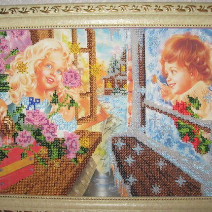 DIY Bead Embroidery Kit "Kay and Gerda" 13.8"x10.2" / 35.0x26.0 cm
