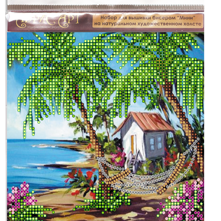 DIY Bead Embroidery Kit "Hut by the sea"  5.9"x5.9" / 15.0x15.0 cm