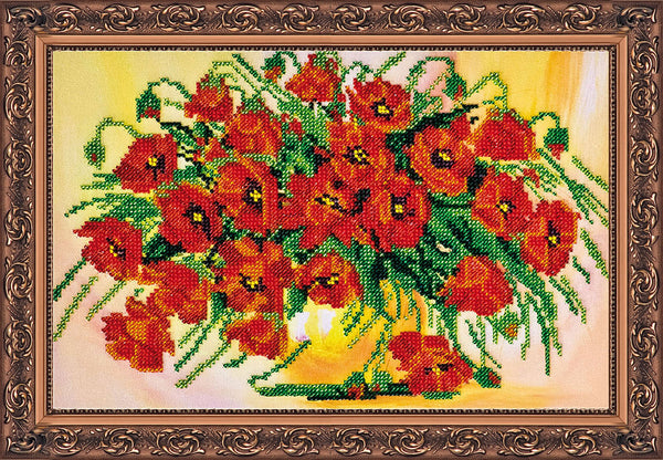 DIY Bead Embroidery Kit "Scarlet glow" 11.8"x7.9" / 30.0x20.0 cm