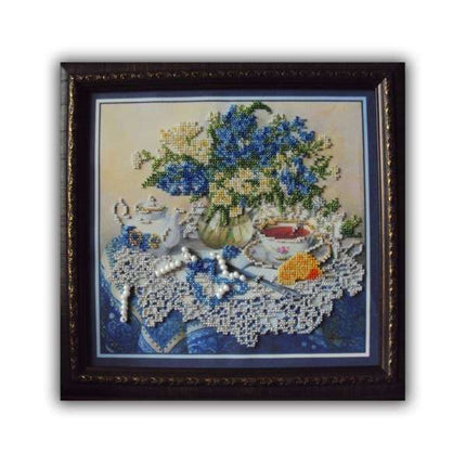 DIY Bead Embroidery Kit "Forget-me-nots" 10.2"x9.8" / 26.0x25.0 cm