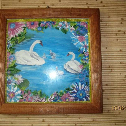 Canvas for bead embroidery "Swans" 7.9"x7.9" / 20.0x20.0 cm