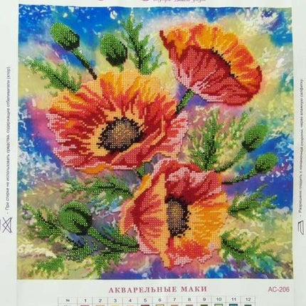 Canvas for bead embroidery "Watercolor poppies" 11.8"x11.8" / 30.0x30.0 cm
