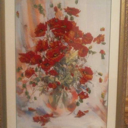 DIY Bead Embroidery Kit "Poppies" 10.0"x13.8" / 25.5x35.0 cm