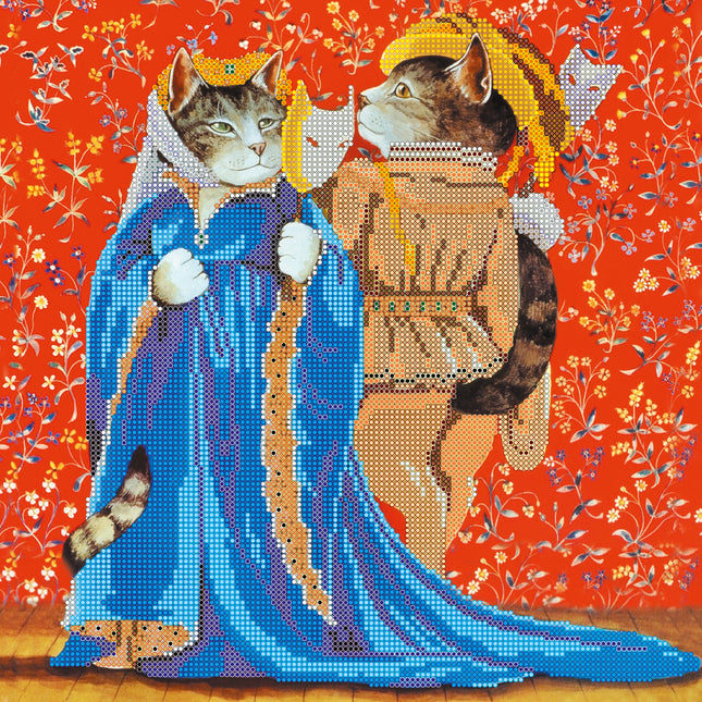 Canvas for bead embroidery "Мasquerade cats" 11.8"x11.8" / 30.0x30.0 cm