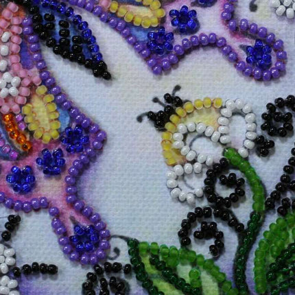 DIY Bead Embroidery Kit "Butterfly in flowers"  5.9"x5.9" / 15.0x15.0 cm