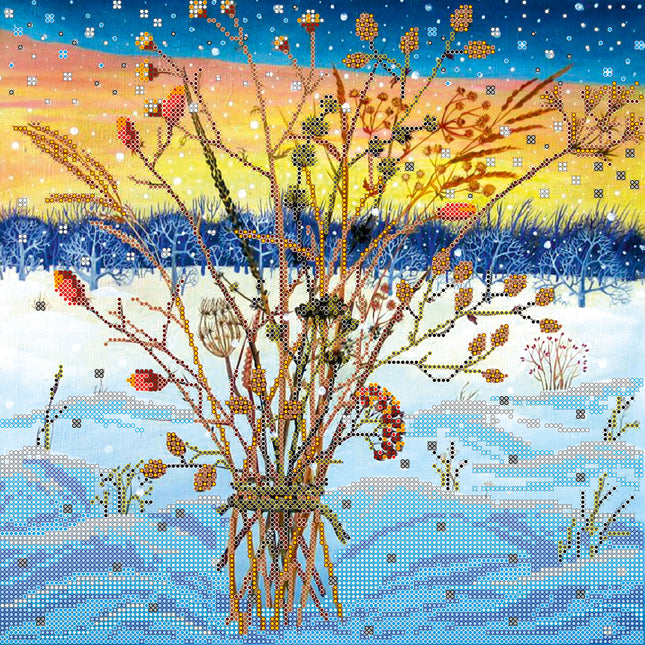 Canvas for bead embroidery "Winter bunch of flowers" 11.8"x11.8" / 30.0x30.0 cm