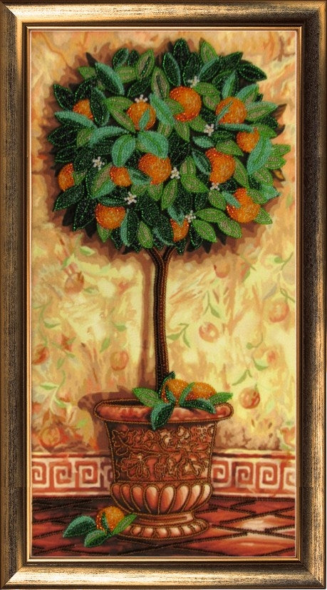 DIY Bead Embroidery Kit "Orange Tree" 15.0"x7.5" / 38.0x19.0 cm